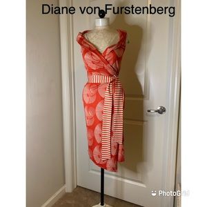Sexy Vintage DIANE Avon FURSTENBERG Orange Ivory Stripe Swirl Wrap Dress 2